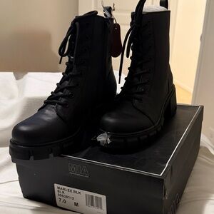 MIA Black Combat Boots with Textured Leather and Thick Soles